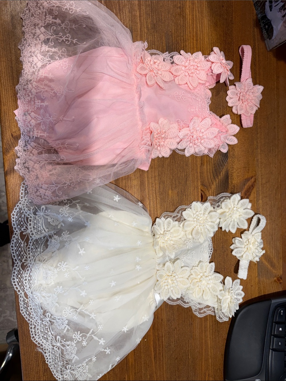 Girls Floral Lace Party Dress - Pink & Cream